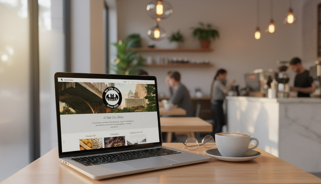 Bat City Bites website on a laptop
